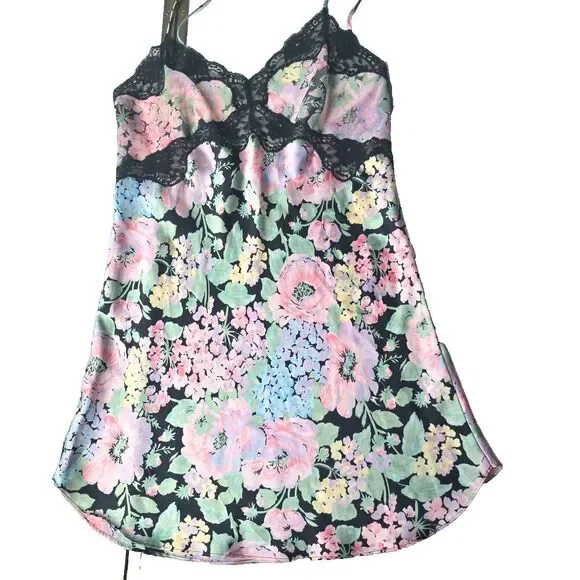 Vintage Gold Label Victoria’s Secret Floral Slip Camisole Lace Trim Lingerie L - Picture 1 of 7